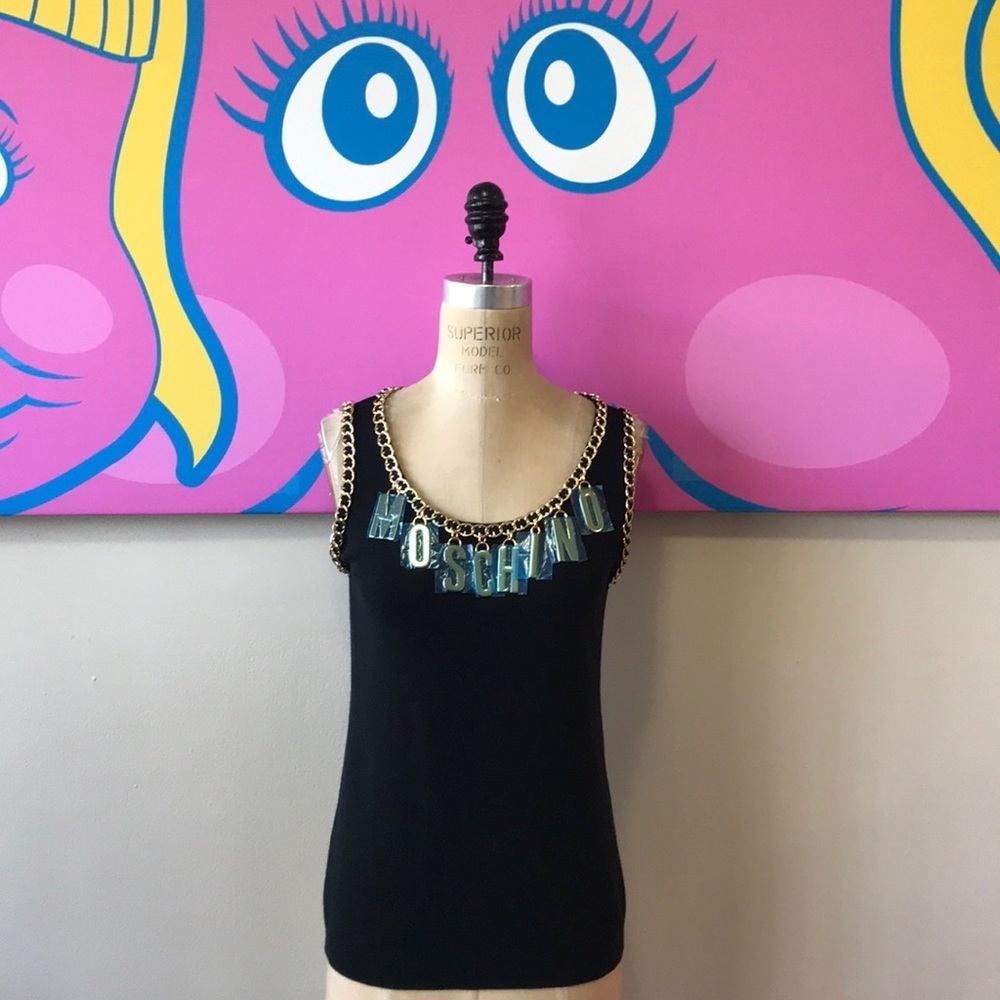 Moschino Black Gold Chain Charm Letter Sweater